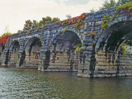 Old mossy bridges turn vibrant in the fall